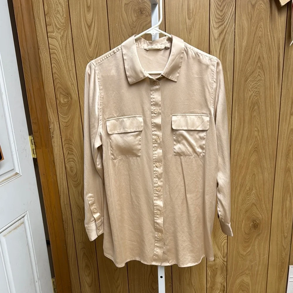 Soft Surroundings Blush Pink Silk Button-Up Shirt Large